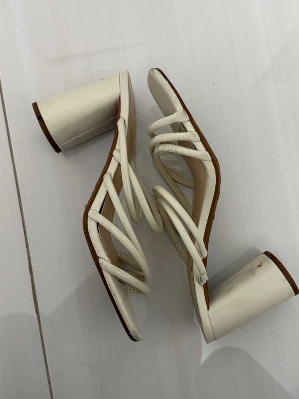 Nine West Cream Strappy Block Heel Sandals